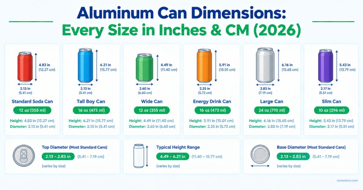 Aluminum Can Dimensions: Every Size in Inches & CM (2026)